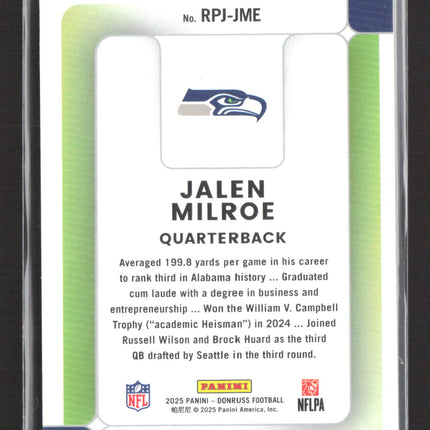 2025 Panini Donruss Phenom Jalen Milroe #RPJ-JME Memorabilia