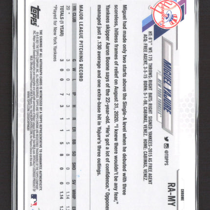 2021 Topps Chrome Auto Miguel Yajure #RA-MY RC