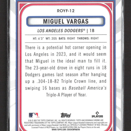 2023 Topps Bowman Chrome Rookie of the Year Favorites Miguel Vargas #ROYF-12 RC