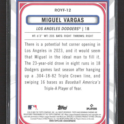 2023 Bowman Chrome Rookie of the Year Favorites Miguel Vargas #ROYF-12 RC