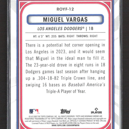 2023 Bowman Chrome Rookie of the Year Favorites Miguel Vargas #ROYF-12 RC