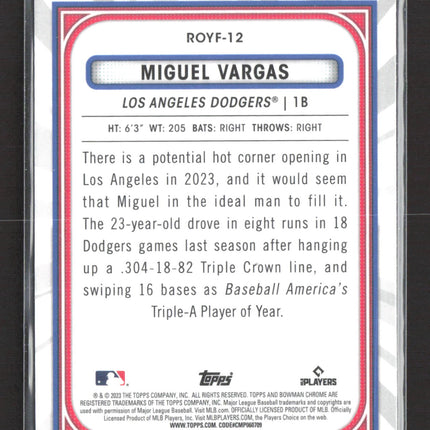 2023 Bowman Chrome Rookie of the Year Favorites Miguel Vargas #ROYF-12 RC