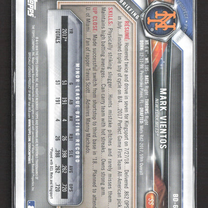 2018 Bowman Draft Mark Vientos #BD-67 Sky Blue Paper 360/499