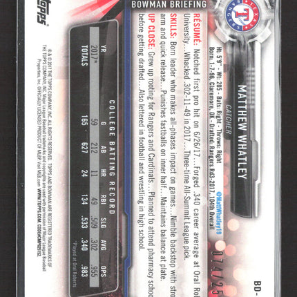 2017 Bowman Draft Matthew Whatley #BD-121 Purple 1st Bowman