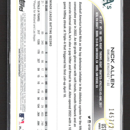 2022 Topps Update Series Nick Allen #US117 Gold RC 1457/2022