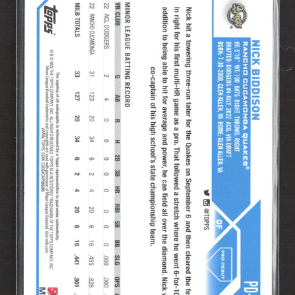 2023 Topps Pro Debut Nick Biddison #PD-176 Blue auto