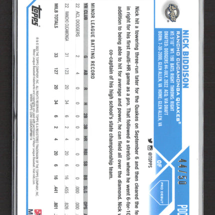 2023 Topps Chrome Pro Debut Nick Biddison #PDC-176 Gold Mini-Diamond 44/50