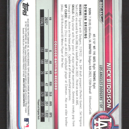 2022 Bowman Chrome Nick Biddison #BDC-165 1st Bowman
