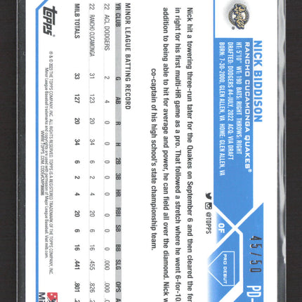 2023 Topps Pro Debut Nick Biddison #PD-176 Gold 45 / 50
