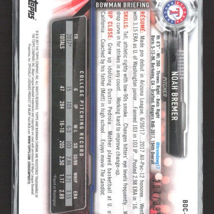 2017 Bowman Draft Chrome Noah Bremer #BDC-127 Refractor 1st Bowman