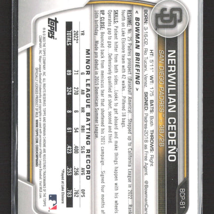 2023 Bowman Chrome Nerwilian Cedeño #BCP-81 1st Bowman