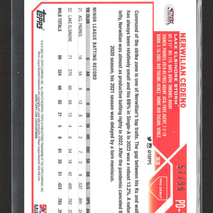 2023 Topps Pro Debut Nerwilian Cedeno #PD-132 Green 57 / 99