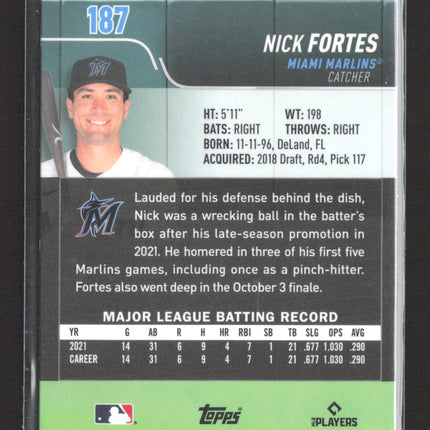 2022 Topps Stadium Club Chrome Nick Fortes #187 RC