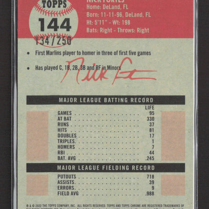 2022 Topps Heritage Chrome Nick Fortes #144 RayWave RC