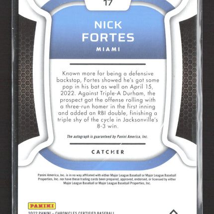 2022 Panini Chronicles Certified Nick Fortes #17 RC