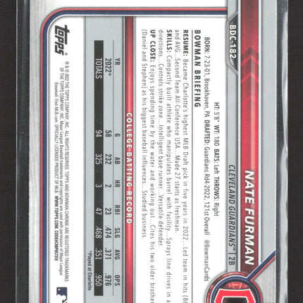2022 Bowman Chrome Nate Furman #BDC-182 1st Bowman