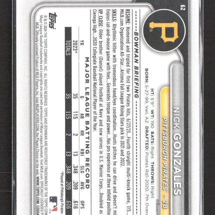 2024 Bowman Nick Gonzales #62 RC