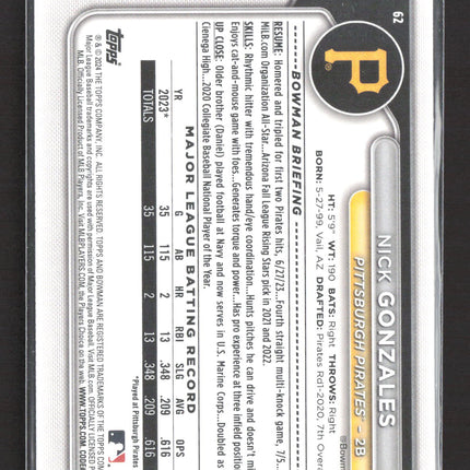 2024 Bowman Nick Gonzales #62 RC