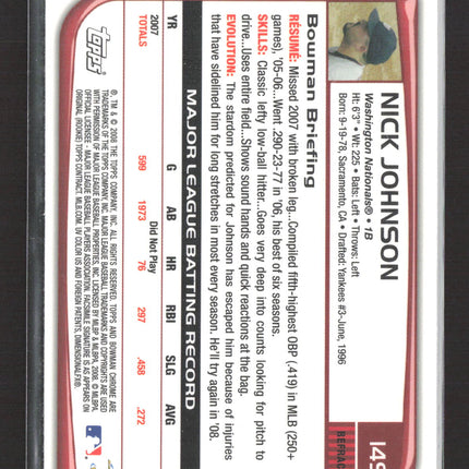 2008 Bowman Chrome Nick Johnson #149 Refractor Facsimile Signature