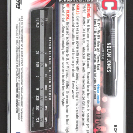 2017 Bowman Chrome Nolan Jones #BCP69 Purple Mojo Refractor
