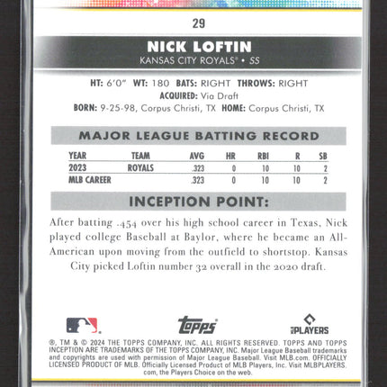 2024 Topps Inception Nick Loftin #29 Green RC