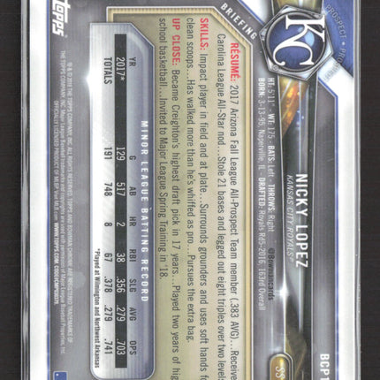 2018 Bowman Chrome Nicky Lopez #BCP195 Blue Refractor 032/150