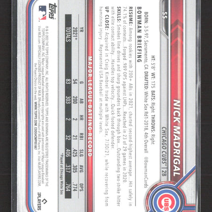 2022 Bowman Nick Madrigal #55 Purple