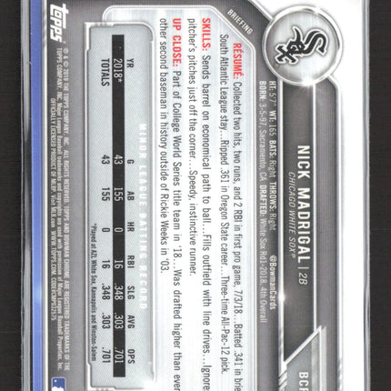 2019 Bowman Chrome Nick Madrigal #BCP-63 Speckle Refractor