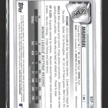 2020 Bowman Chrome Nick Madrigal #BCP-101 Mojo Refractor