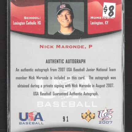 2007 Upper Deck USA Baseball Junior National Team Nick Maronde #91 auto