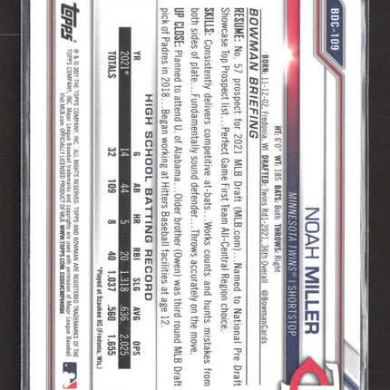 2021 Topps Bowman Draft Chrome Noah Miller #BDC-109