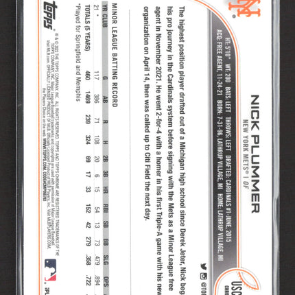 2022 Topps Chrome Nick Plummer #USC39 Purple RC