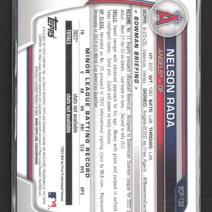 2023 Bowman Chrome Nelson Rada #BCP-132 1st Bowman