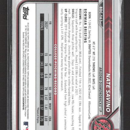 2022 Bowman Chrome Draft Sapphire Edition Nate Savino #BDC-163 1st Bowman