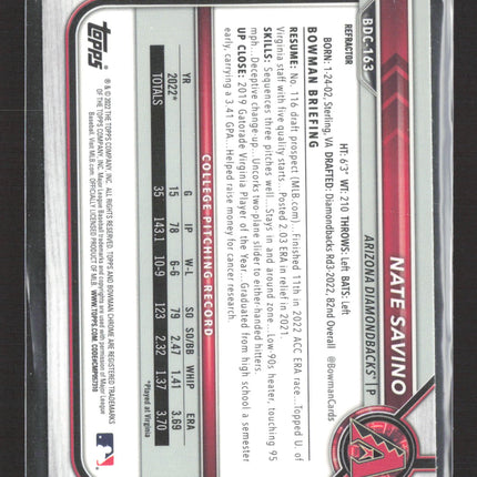 2022 Bowman Chrome Nate Savino #BDC-163 Refractor 1st Bowman