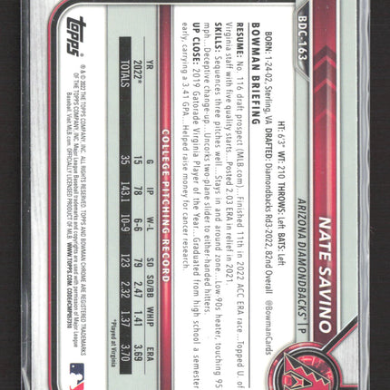 2022 Bowman Chrome Draft Nate Savino #BDC-163 RayWave Refractor 1st Bowman