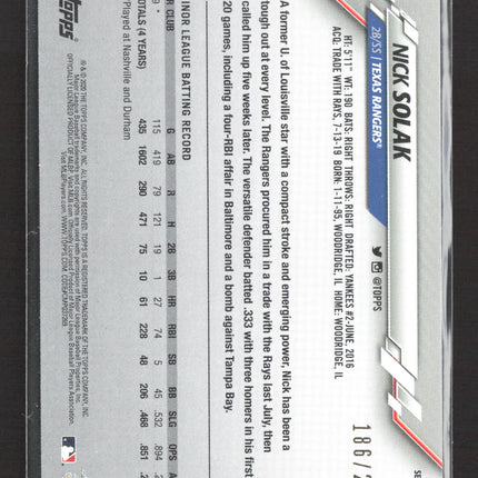 2020 Topps Series One Nick Solak #166 foilboard RC 186/229