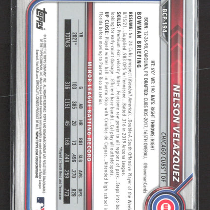 2022 Bowman Chrome Sapphire Edition Nelson Velazquez #BCP-194 1st Bowman