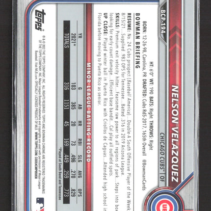 2022 Bowman Chrome Mojo Nelson Velazquez #BCP-194 Refractor 1st Bowman mojo