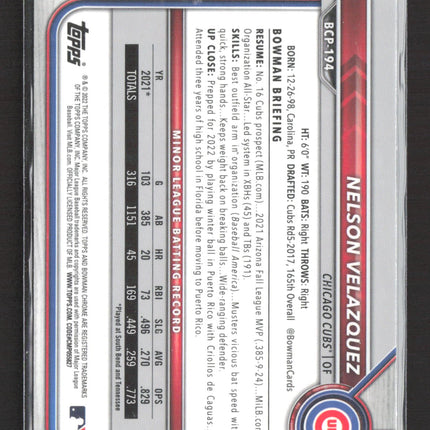 2022 Topps Bowman Chrome Nelson Velazquez #BCP-194