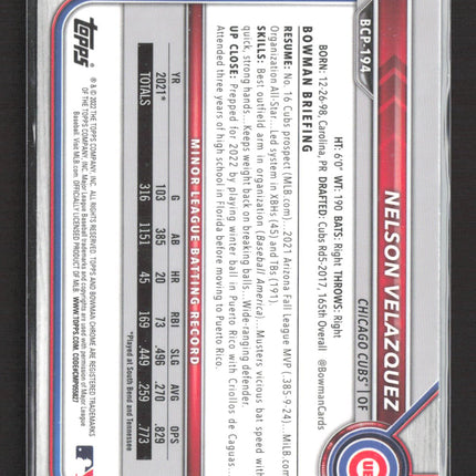 2022 Bowman Chrome Nelson Velazquez #BCP-194 1st Bowman