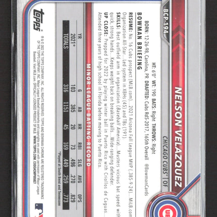 2022 Bowman Chrome Nelson Velazquez #BCP-194 1st Bowman