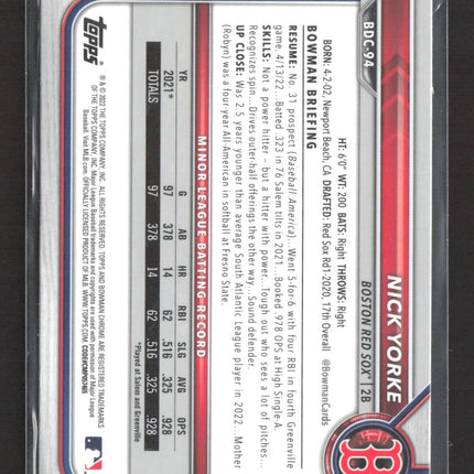 2022 Topps Bowman Draft Chrome Sapphire Nick Yorke #BDC-94 Blue