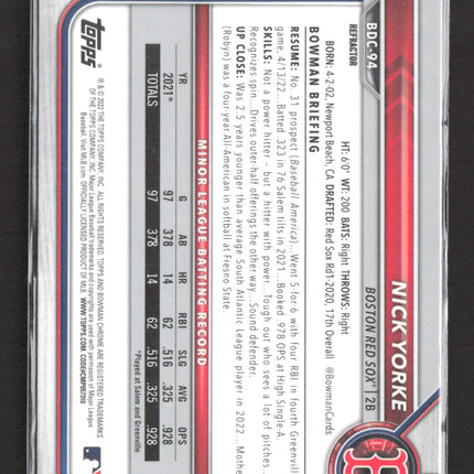 2022 Bowman Chrome Nick Yorke #BDC-94 Refractor