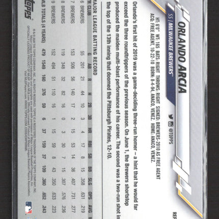 2020 Topps Chrome Orlando Arcia #140 Pink Refractor