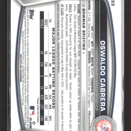 2023 Bowman Chrome Oswaldo Cabrera #33 RC