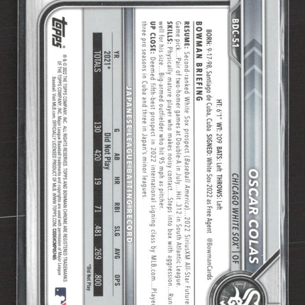 2022 Bowman Chrome sapphire Oscar Colas #BDC-51 Blue