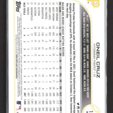 2022 Topps Chrome Oneil Cruz #128 Sonic Black & White RayWave RC