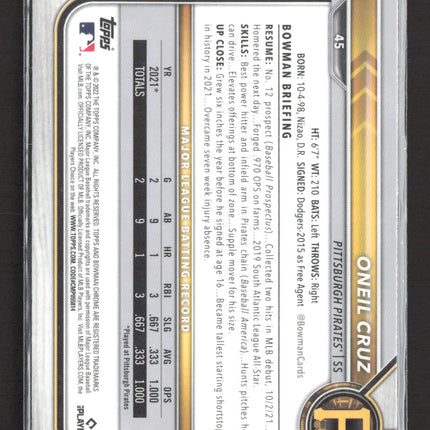 2022 Bowman Chrome Oneil Cruz #45 RC