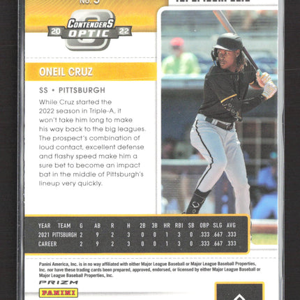 2022 Panini Chronicles Contenders Optic Baseball Oneil Cruz #3 Season Ticket RC